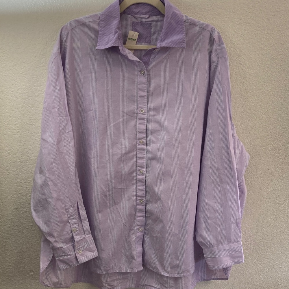 Aerie stripped Lavender Men's Casual Button Down Shirt 100% cotton NWT